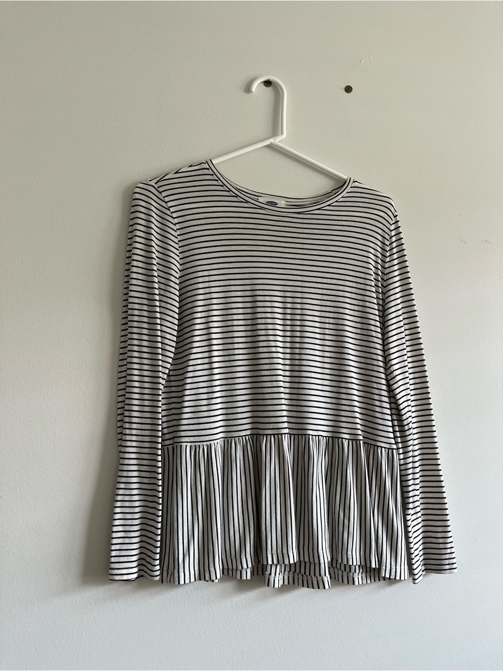 Old Navy Black and White Striped Long-Sleeve Peplum Top